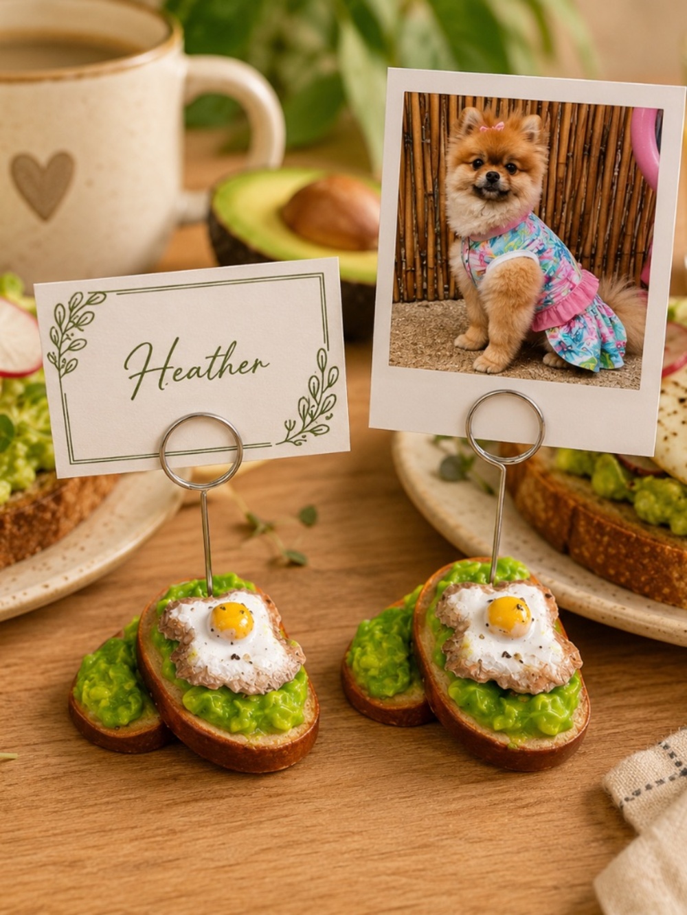 Avocado Toast Photo Holder, Place Card Holder (Set of 2) | Handmade Breakfast